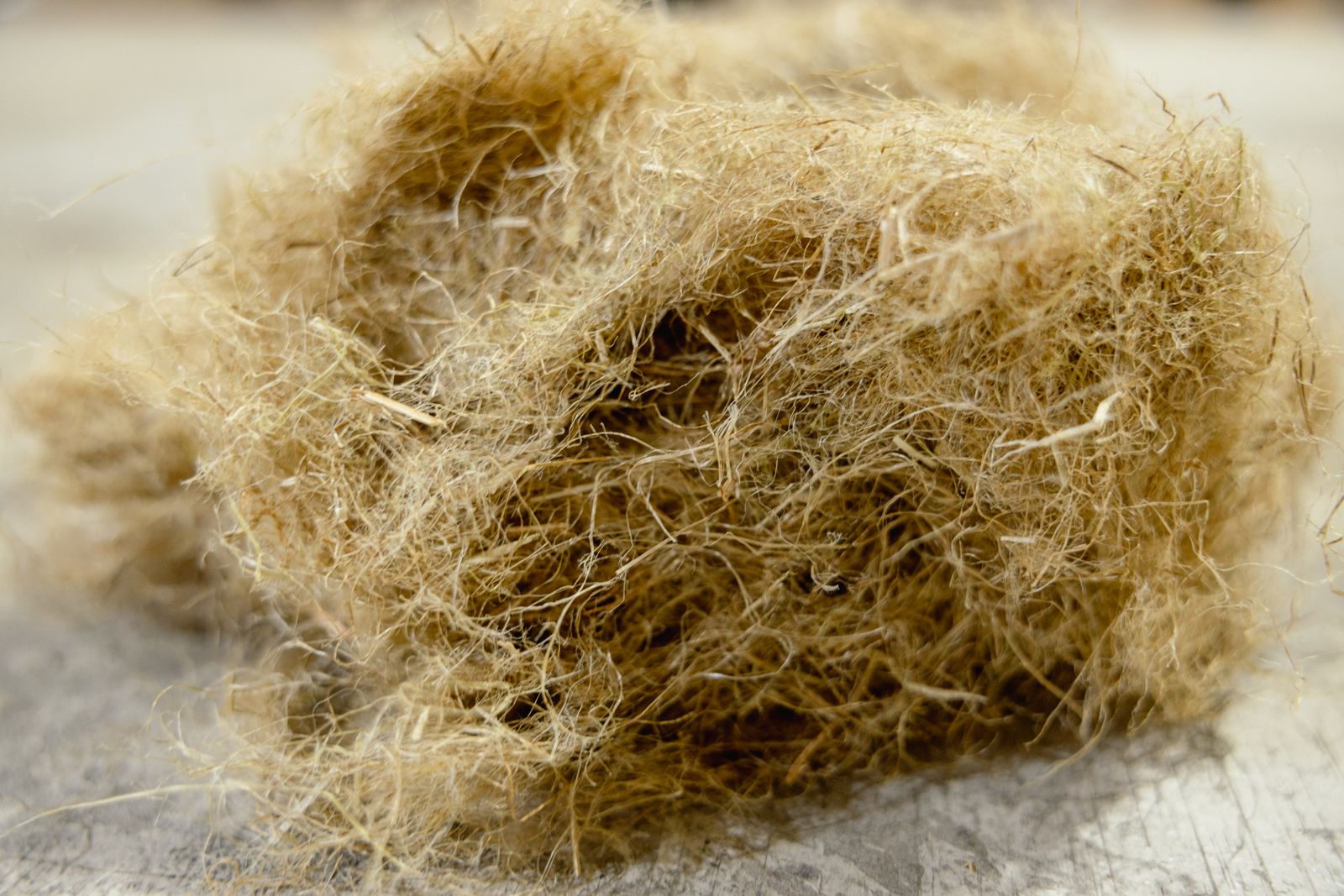 Raw hemp fibre separated from the hurd
