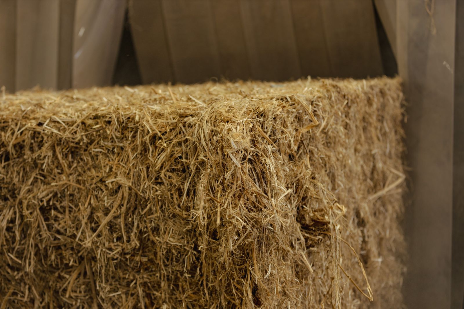 Baled hemp hurd at the Rubisco processing site