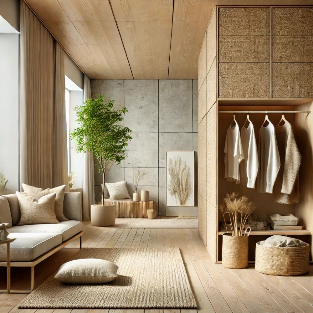 Interior furnished with natural materials